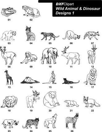 DXF Wild Animal & Dinosaur Designs 1
